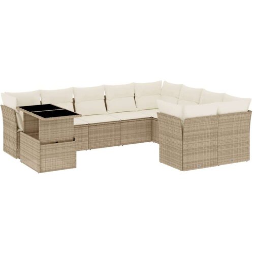 VidaXL 10-dijelni set vrtnih sofa s jastucima bež od poliratana Slike