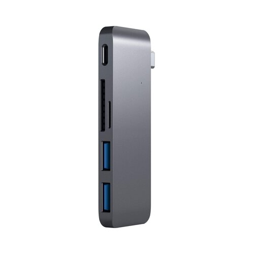 Satechi Aluminium Type-C Passthrough USB Hub 3x USB 3.0,MicroSD, Sivi Slike