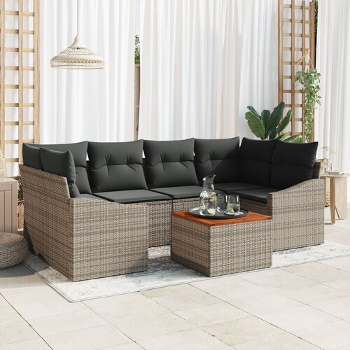 VidaXL set od 7 komada vrtnih sofa s jastučićima siva Poli ratan akacija Slike
