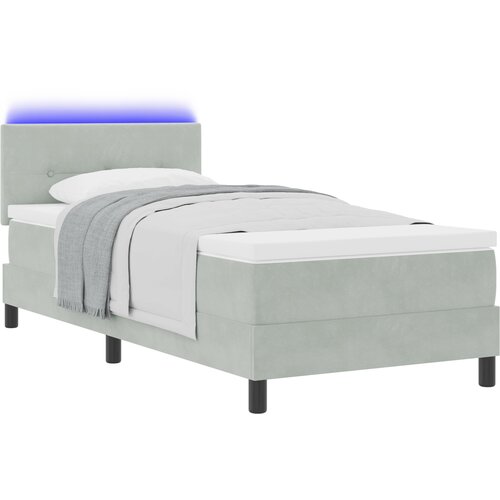 VidaXL Box spring postelja z vzmetnico in LED svetlobo svetlo siva 100x200 cm žamet, (22050029) Slike