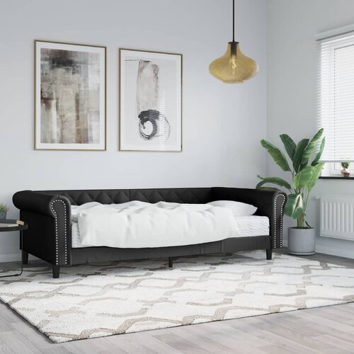 vidaXL Dnevna postelja z vzmetnico črna 90x200 cm umetno usnje Cene