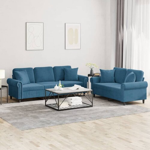  2-dijelni set sofa s jastucima plavi bar&scaron;unasti Cijene