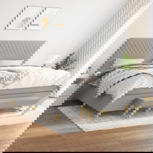 VidaXL Box spring postelja z vzmetnico svetlo siva 180x200 cm blago Slike