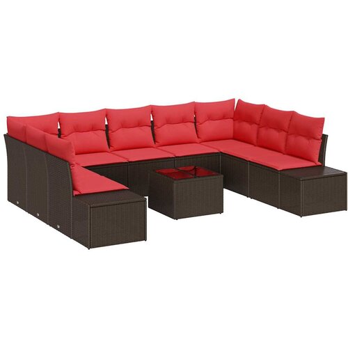 vidaXL Vrtna sedežna garnitura 10 pcs Rjava in rdeča 289 x 209 x 85 cm, (5000020200) Cene