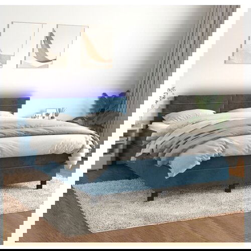 VidaXL Box spring postelja z vzmetnico LED temno modra 140x1 Slike