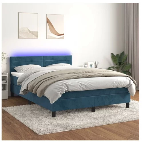 vidaXL Box spring postelja z vzmetnico LED temno modra 140x1