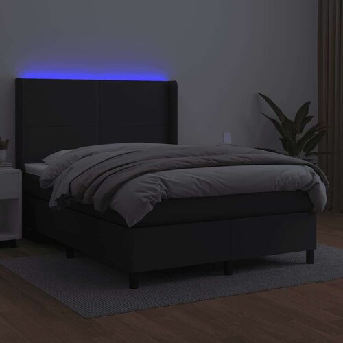  Krevet box spring s madracem LED crni 140 x 190 cm umjetna koža Slike