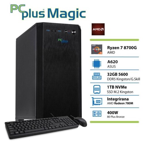 PCPLUS Magic Ryzen 7 8700G 32GB 1TB SSD Radeon 780M tipkovnica mi&scaron;ka namizni računalnik Cene