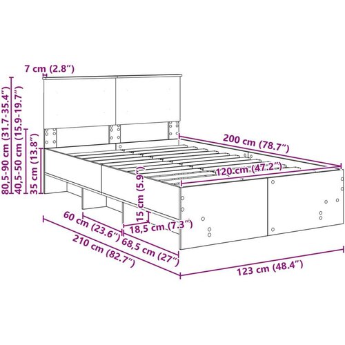  Okvir za krevet s uzglavljem Dimljeni hrast 120 x 123 cm - Dimljeni hrast 120 x 200 cm Slike