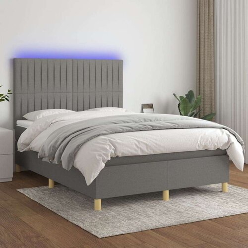  Krevet box spring s madracem LED tamnosivi 140x190 cm tkanina Slike