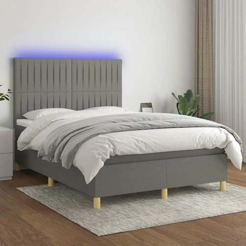  Krevet box spring s madracem LED tamnosivi 140x190 cm tkanina