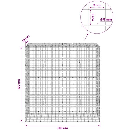  Gabion s 5 mm žicom i mrežom 5x5 cm 100x30x100 cm Slike