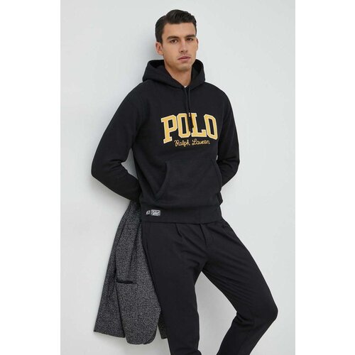 Polo Ralph Lauren Dukserica za mu&amp;scaron;karce, boja: crna, s kapuljačom, s aplikacijom Slike