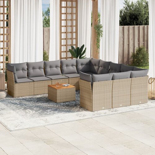 vidaXL 12-dijelni set vrtnih sofa s jastucima bež od poliratana Cijene