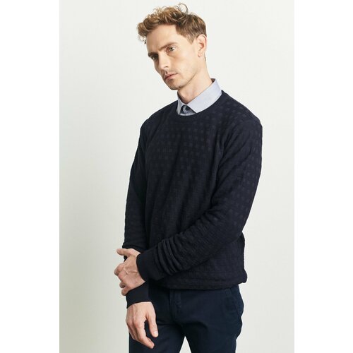 ALTINYILDIZ CLASSICS Men's Navy Blue Standard Fit Normal Cut, Bicycle Collar Patterned Knitwear Sweater. Cene