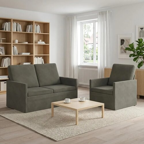  Set sofe 2 pcs Svjetlosiva Kordura tekstil - Svjetlosiva 1-Sjedalo + 2-Sjedalo (120 cm) Slike