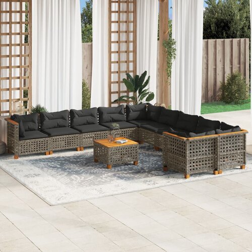 vidaXL 11-dijelni set vrtnih sofa od poliratana s jastucima sivi Cijene