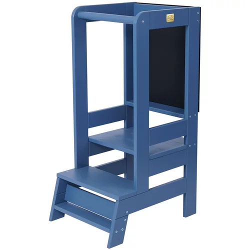 MeowBaby Lesena učna stolpica ® Montessori Kitchen Helper, modra s črnim stolom, (20734365)