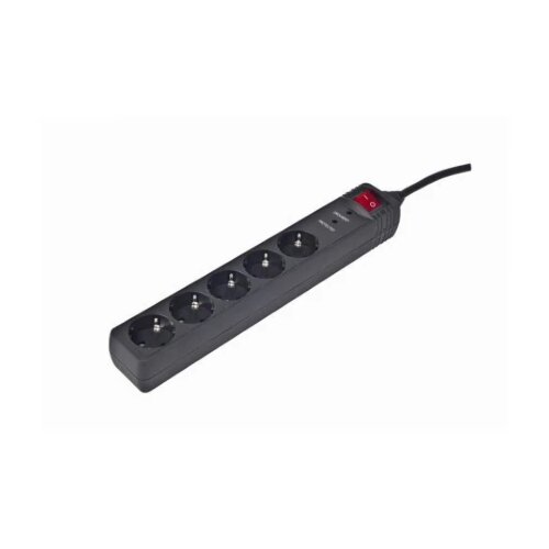Gembird SPG5-C-5 Surge Protection Power strip, 5 sockets, 1.5m, 16A, Indicates Correct Grounding, Power Switch, Black Cene