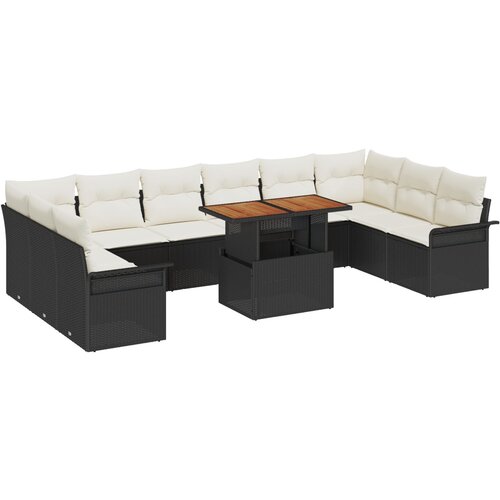 vidaXL set od 11 komada vrtnih sofa s jastučićima crni poli ratan, 2-sjedala vrtna sofa s odlaganjem i jastučićima crni poli ratan Cijene