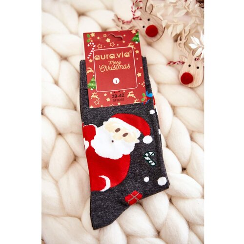 Kesi Men's Christmas Cotton Socks With Santa Claus And Reindeer Dark gray Slike