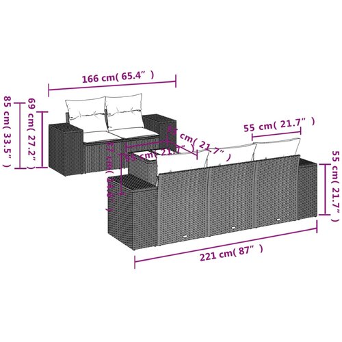  6-dijelni set vrtnih sofa s jastucima crni od poliratana Crna 93 x 62 x 69 cm Slike