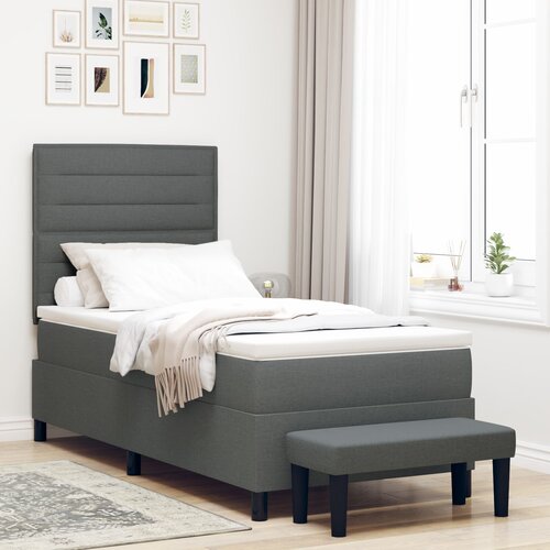 VidaXL vzmetnica s podnožjem z vzmetnico in klopjo temno siva 100x200 cm tkanina Slike