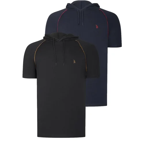 Dewberry DUAL SET T8570 HOODED MENS T-SHIRT-BLACK-NAVY BLUE