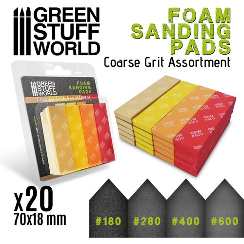 Green Stuff World FOAM Sanding Pads - COARSE GRIT ASSORTMENT (pack x20) Slike
