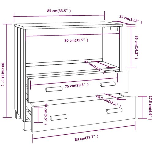  Komoda HAMAR bijela 85 x 35 x 80 cm od masivne borovine Slike