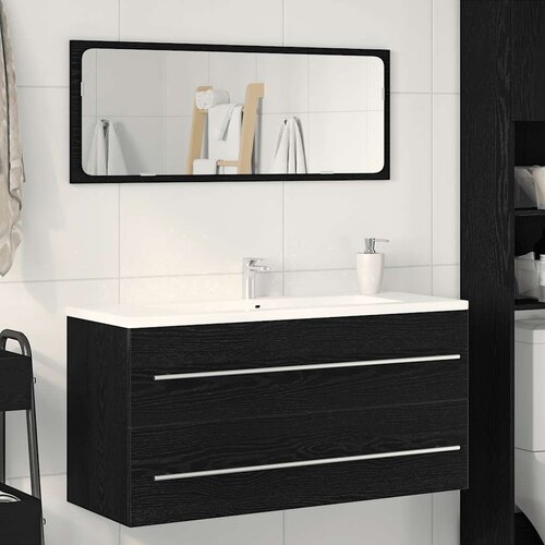 Ormarić za umivaonik u kupaonici crni hrast 100x38,5x48 cm inženjerski drvo Slike