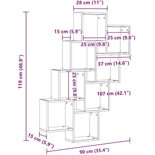  Kockaste zidne police crne 90 x 15 x 119 cm konstruirano drvo Slike