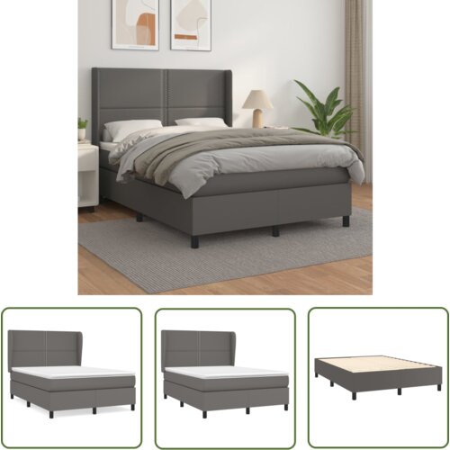 The Living Store Box spring postelja z vzmetnico siva 140x190 cm umetno usnje - Box Spring Postelja, (21737282) Cene