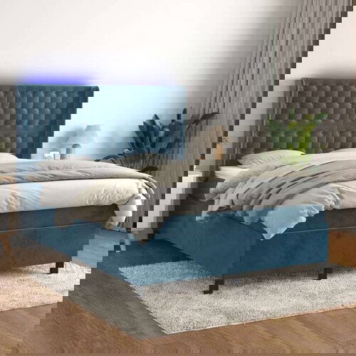  Krevet box spring s madracem LED tamnoplavi 140x200 cm bar&amp;scaron;un Slike