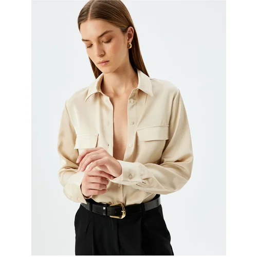 Koton Long Sleeve Flap Pocket Detailed Satin Shirt