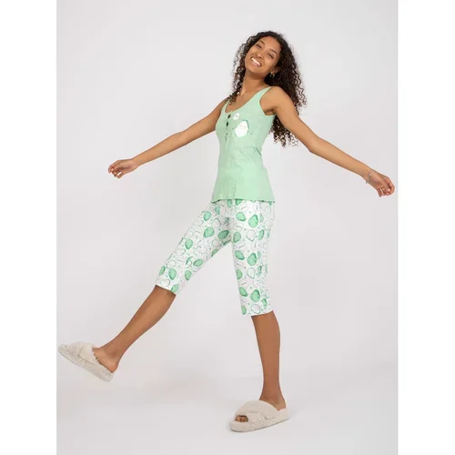 Fashion Hunters Green two-piece cotton pajamas with a print
