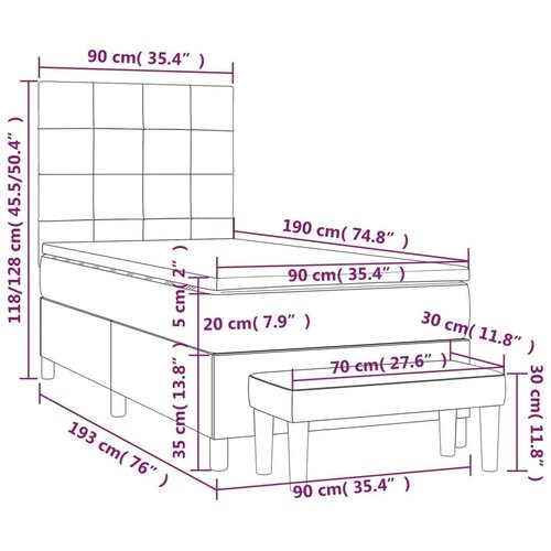 VidaXL Krevet s oprugama i madracem smeđesivi 90x190 cm od tkanine Slike