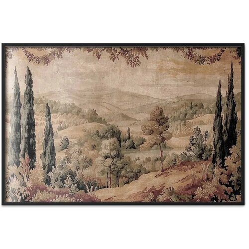  Plakat - Mediterranean Landscape - Old Tapestry with a Hill and Lake 40x60 Crni okvir Slike
