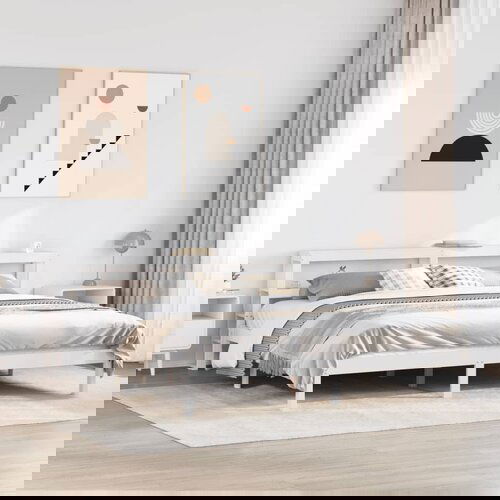 VidaXL Posteljni okvir brez vzmetnice bel 180x200 cm trdna borovina Slike