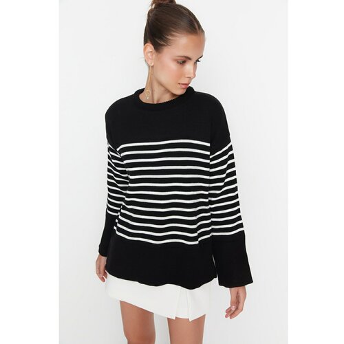 Trendyol Black Oversize Striped Knitwear Sweater Slike