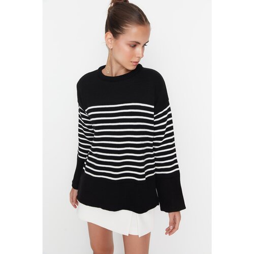 Trendyol Black Oversize Striped Knitwear Sweater Slike