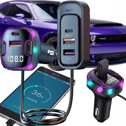  Avto FM oddajnik in polnilec bluetooth 3x USB 12-24V LED RGB Slike