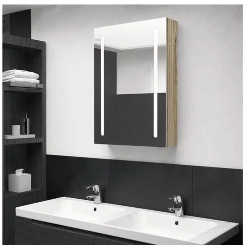  LED kopalniška omarica z ogledalom hrast 50x13x70 cm