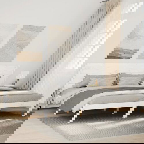 VidaXL Dalj&amp;scaron;i posteljni okvir brez vzmetnice bel 140x210 cm trden les Slike