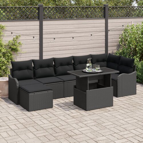 VidaXL 8-dijelni set vrtnih sofa s jastučićima Crna Poli ratan, 2-sjedala vrtna sofa s jastučićima Crna Poli ratan Slike