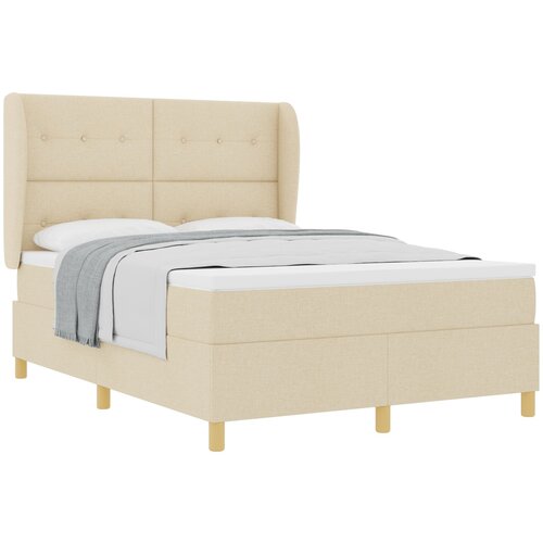 VidaXL Postelja s vzmetnico Krem 140x190 cm Tkanina, (22051432) Slike