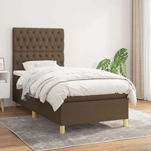  Box spring postelja z vzmetnico temno rjava 90x200 cm blago, (20898352) Cene