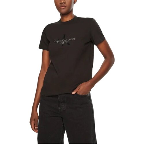 Calvin Klein Jeans Majice s kratkimi rokavi GLOSSY MONOLOGO REGU J20J224983 Črna Cene