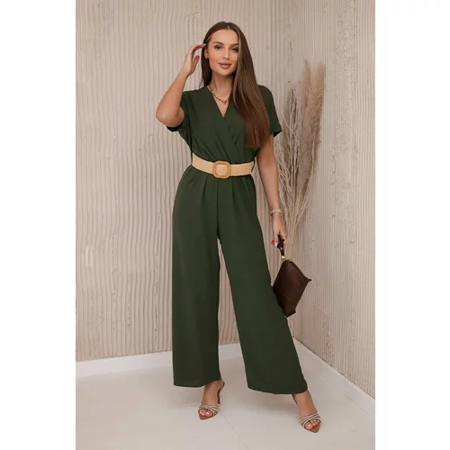 Kesi Jumpsuit with a decorative belt at the khaki-colored waistband