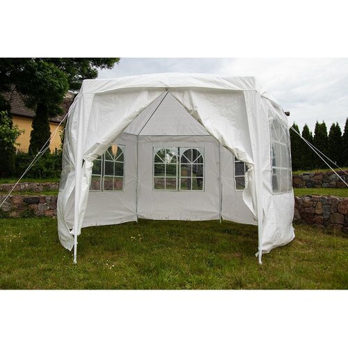  Saska Garden &amp;scaron;esterokotna vrtna paviljon 378 &amp;times; 330 &amp;times; 260 cm s bočnimi stranicami &amp;ndash; bela Slike
